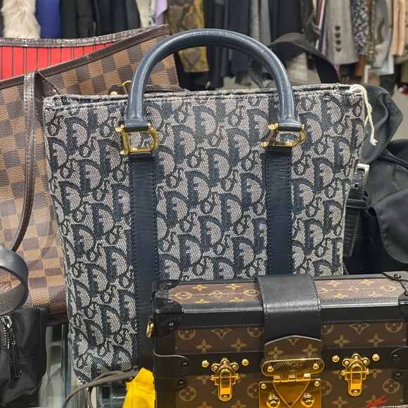 SOLD Christian Dior vintage tote bag in navy and grey monogram 'Trotter' canvas - Picture 1 of 3